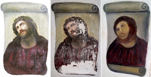 Ispanija, freska prieš restauraciją ir po jos