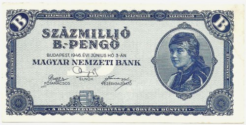 Vengrija, 1946 metų banknotas, 100 kvintilijonų pengų